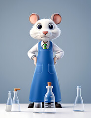 A scientist doing experiments in lab with experimental white rat biological genetic engineering research, Simple Abstract 2D Icon style, 3d character
