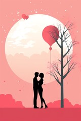 vector poster, Valentine's Day , two guy kissing minimalist style, 2D style, pastel colors, retro