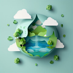 Paper Cut Out of Landscape With Trees and Water