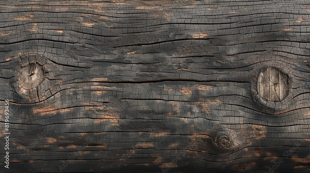 Poster a detailed depiction of a weathered wood surface, highlighting the natural grain patterns and age ma