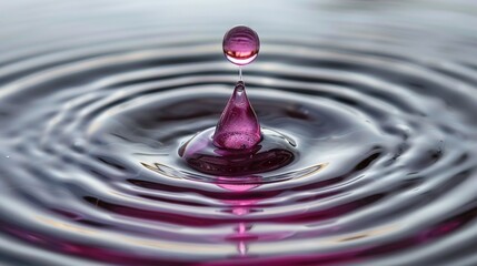   A close-up of a water droplet with purple and pink substances inside
