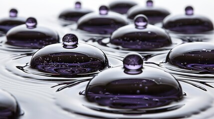  A cluster of water droplets glistening atop a pool of water