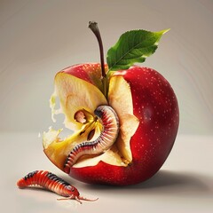 red apple and worm
