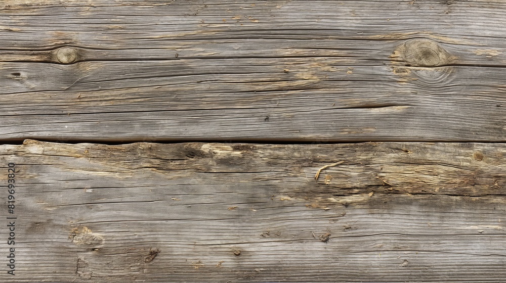 Poster a detailed depiction of a weathered wood surface, highlighting the natural grain patterns and age ma