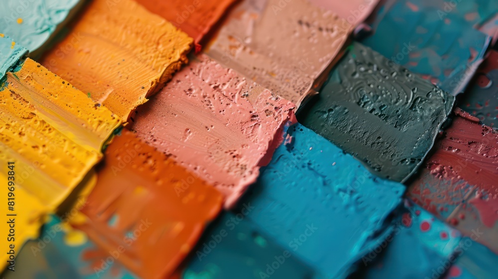 Aufkleber colorful array of paint swatches captured in a macro close-up shot, showcasing the fine details and 