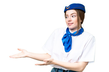 Airplane stewardess over isolated chroma key background with surprise facial expression