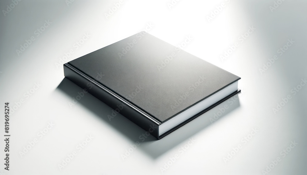Poster a closed book on a soft white background, showcasing a clean, modern design ideal for branding and i