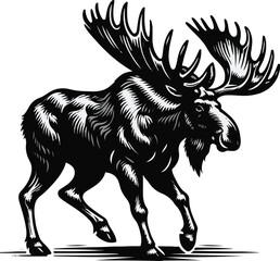 Moose black and white vector illustration Free Download