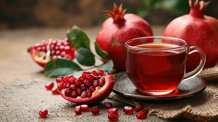   Tea with Pomegranate on Saucer on Napkin