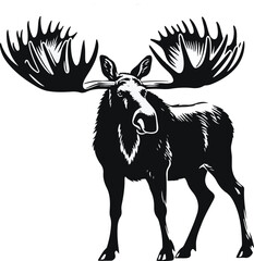 Moose black and white vector illustration Free Download