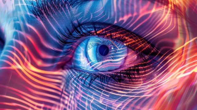 Futuristic digital eye wave lines pattern with a vibrant color scheme, perfect for adding a high-tech touch to your designs. 