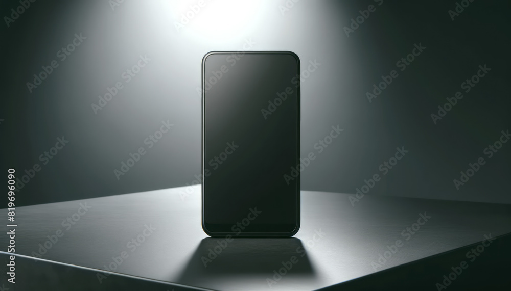 Poster smartphone with blank screen on a moody, dark background, ideal for product mockups and branding pre
