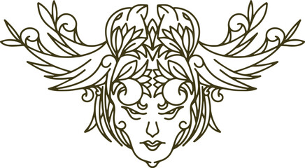 female face illustration design with flowers and birds.eps