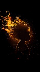 the silhouette of a child girl with fire hair