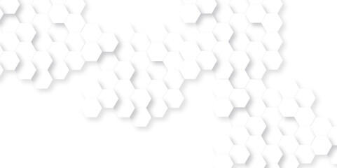Abstract white background with digital data and hexagons. Modern abstract vector polygonal pattern. Futuristic abstract honeycomb seamless. Technology illustration for web banner design template.