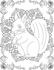 Squirrel on Mandala Coloring Page. Printable Coloring Worksheet for Adults and Kids. Educational Resources for School and Preschool. Mandala Coloring for Adults