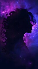 the silhouette of a child girl with nebula hair