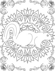 Squirrel on Mandala Coloring Page. Printable Coloring Worksheet for Adults and Kids. Educational Resources for School and Preschool. Mandala Coloring for Adults