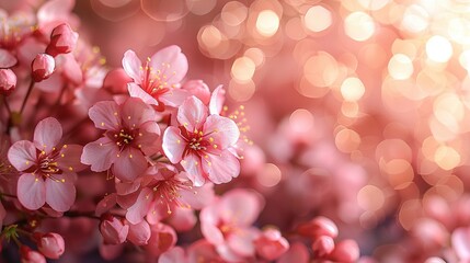   A zoomed-in image of several pink blossoms against a soft gradient background with diffused light