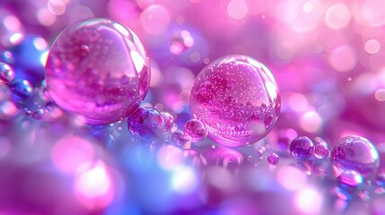   Group of colorful bubbles float on top of vibrant background with center bubble