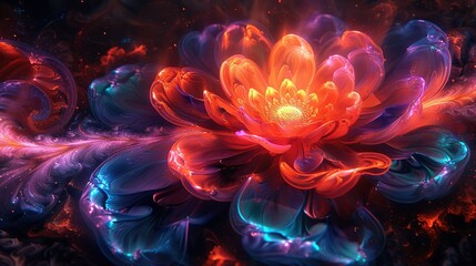  Red, Orange, Blue, Pink Flower Swirls & Bubbles - Computer-Generated Image