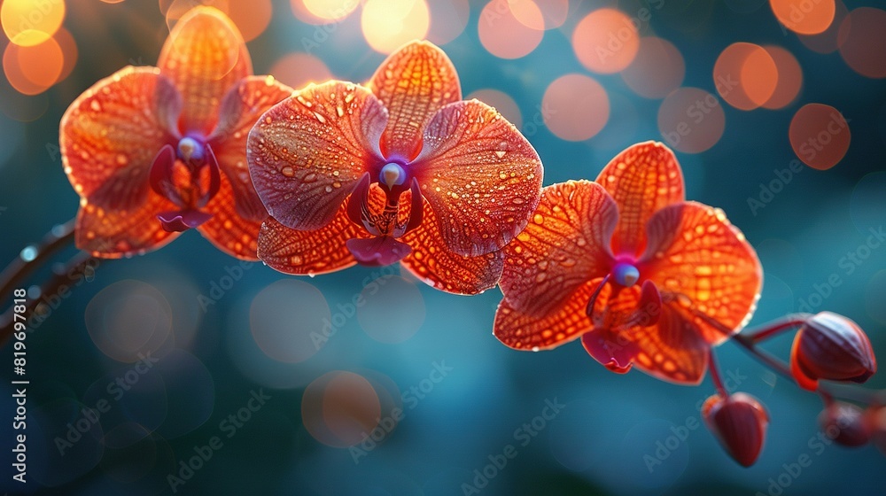 Canvas Prints   Close-up photo of several flowers with water droplets on their petals against blurred backdrop