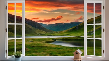 Fototapeta premium Landscape nature view background. view from window