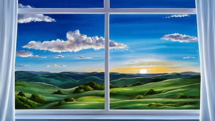 Fototapeta premium Landscape nature view background. view from window