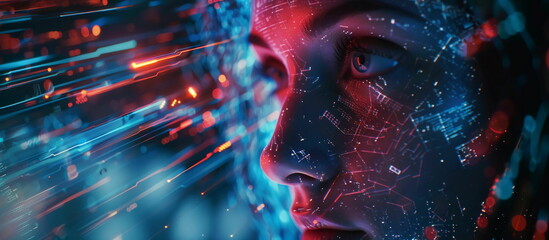 Big Digital Systems, Seamless Connectivity, and the Essence of Conceptual Technology.Face of futuristic and Innovative Imagery AI and Automation use of artificial intelligence and automation in busine