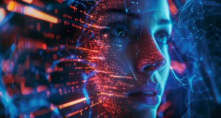 Big Digital Systems, Seamless Connectivity, and the Essence of Conceptual Technology.Face of futuristic and Innovative Imagery AI and Automation use of artificial intelligence and automation in busine