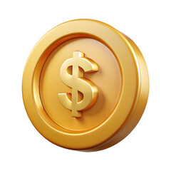 Golden USD dollar coin saving bank for deposit banking of investment and dividend concept. 3D icon with transparent PNG background