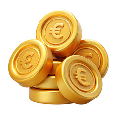 Gold coin of one Euro. 3D icon with transparent PNG background. Golden money, token