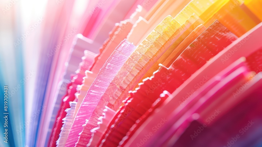 Poster macro photograph of color swatches arranged in a fan shape, with shallow depth of field creating a d