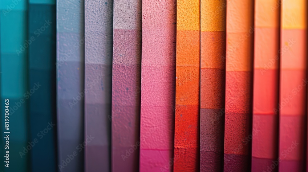 Poster macro photograph of color swatches arranged in a gradient pattern, with shallow depth of field highl