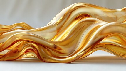  Golden wave object on white background with reflection on both sides