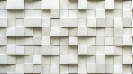 Detailed view of a wall constructed with uniform white cubes, creating a geometric pattern