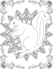 Squirrel on Mandala Coloring Page. Printable Coloring Worksheet for Adults and Kids. Educational Resources for School and Preschool. Mandala Coloring for Adults