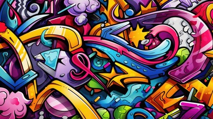 Hand drawn cartoon abstract artistic graffiti background illustration bursting with vibrant colors and creative street art elements
