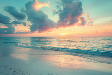 Fototapeta premium Coastal Colors: Vibrant Sunset Paints the Seascape with Dramatic Clouds