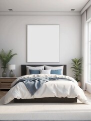 minimalist home mockup, bedroom interior background, coastal style, crisp white color