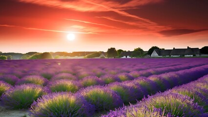 Naklejka premium Wonderful summer landscape with lavender fields