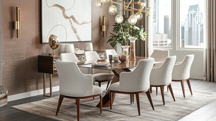 Obraz premium Cozy Dining Room Interior with Table and Chairs