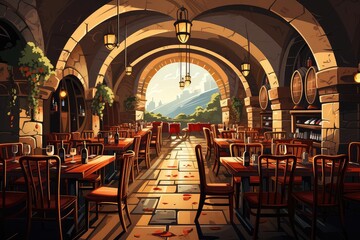 Fototapeta premium Wine Cellar background flat design front view rustic vineyard theme animation Complementary Color Scheme