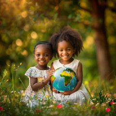 Two Little Girls Holding a Globe