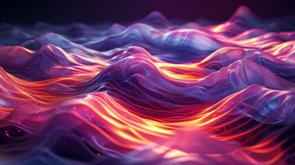 Obraz premium Abstract glowing waves of vibrant pink and purple hues, creating a surreal and futuristic landscape with dynamic light effects.