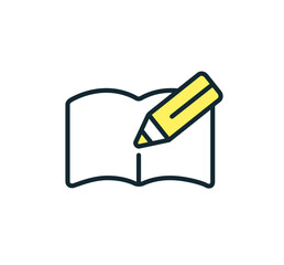 ノートとペンのアイコン。シンプルなベクターイラスト素材。