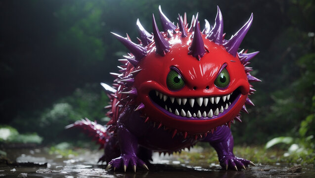  depicts a red and purple spiked frog-like creature