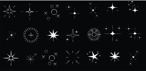 Twinkling stars.Shine icons.Sparkle star icons.Star icons. Sparkles, shining burst. Christmas vector symbols isolated. Design silver star.eps10