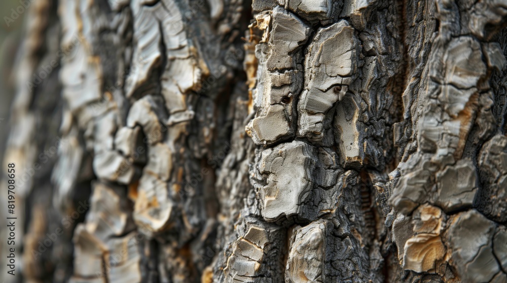 Aufkleber detailed view of tree bark showcases its intricate textures and patterns.