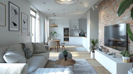 Modern nordic living room interior scene 